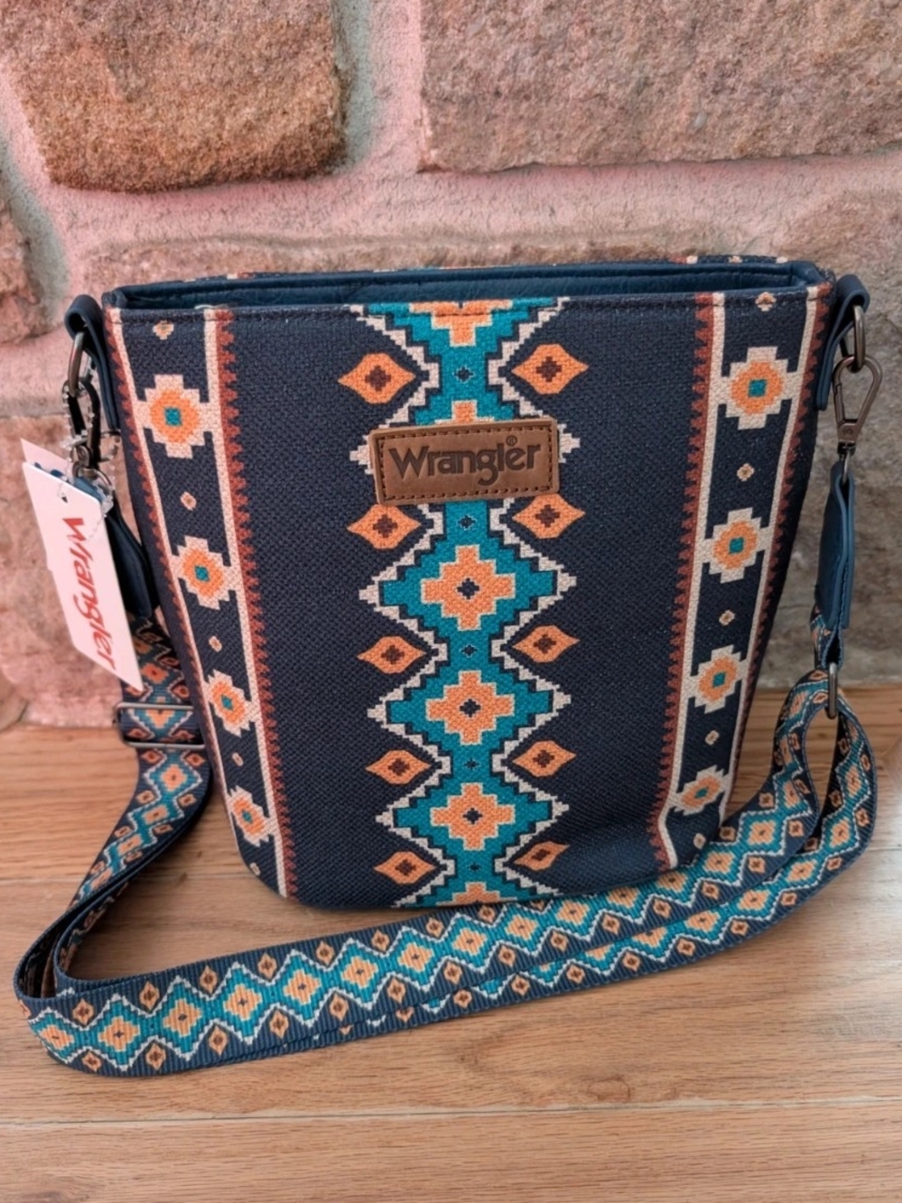 NEW Wrangler Aztec Crossbody Bucket Bag Blue Boho Southwestern